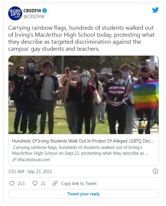 Hundreds of students walk out in protest after school takes down LGBTQ 'safe space' stickers